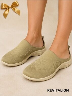 Revitalign Beige Orthotic Slip-On Clogs Size 10B Open Heel